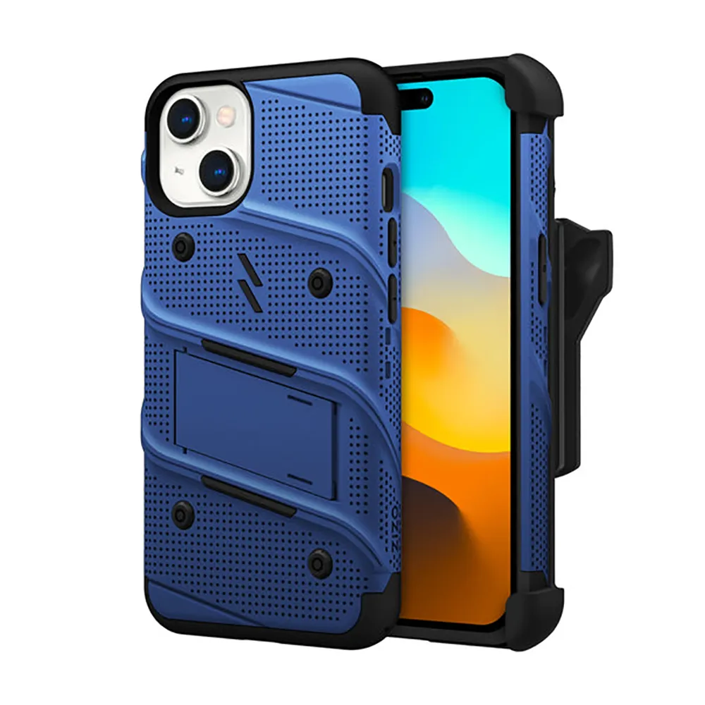 Zizo Bolt Bundle Case For iPhone 15 With Tempered Glass (Blue)