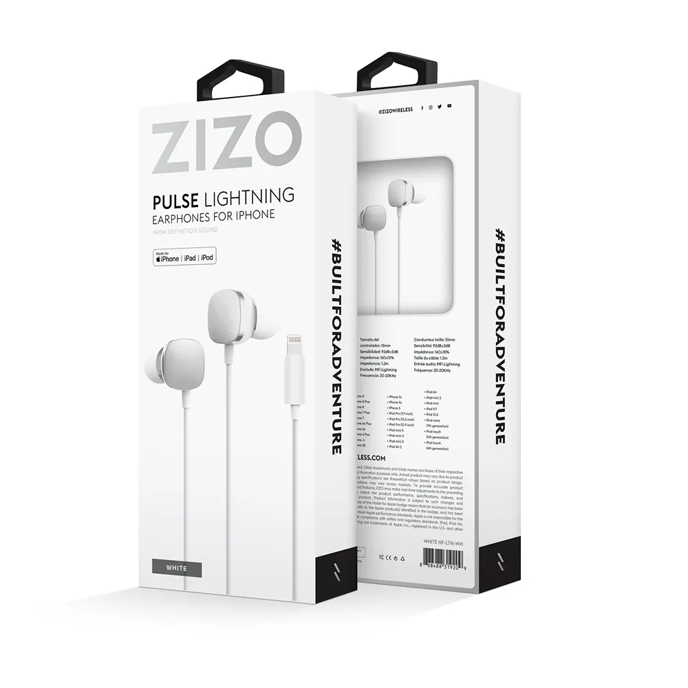 Zizo Wired Lightning Headphones MFI - White